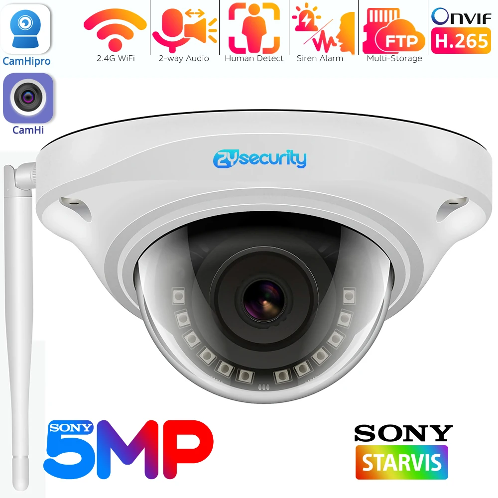 5MP Wifi Dome IP Kamera Vandalproof İnsansı Algılama CCTV Kamera Onvif SD Kart H.265 Ses Video Gözetim Kameraları Camhipro