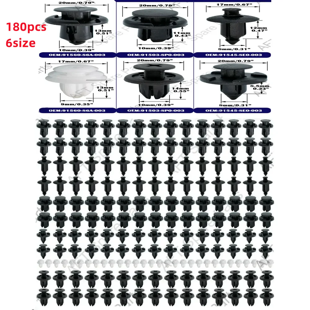 

180Pcs Parts Bumper Fender Fastener Trim Panel Clips Push Rivets For HONDA CIVIC CR-V 91503-SP0-00 91560-S6A-003 Accessories