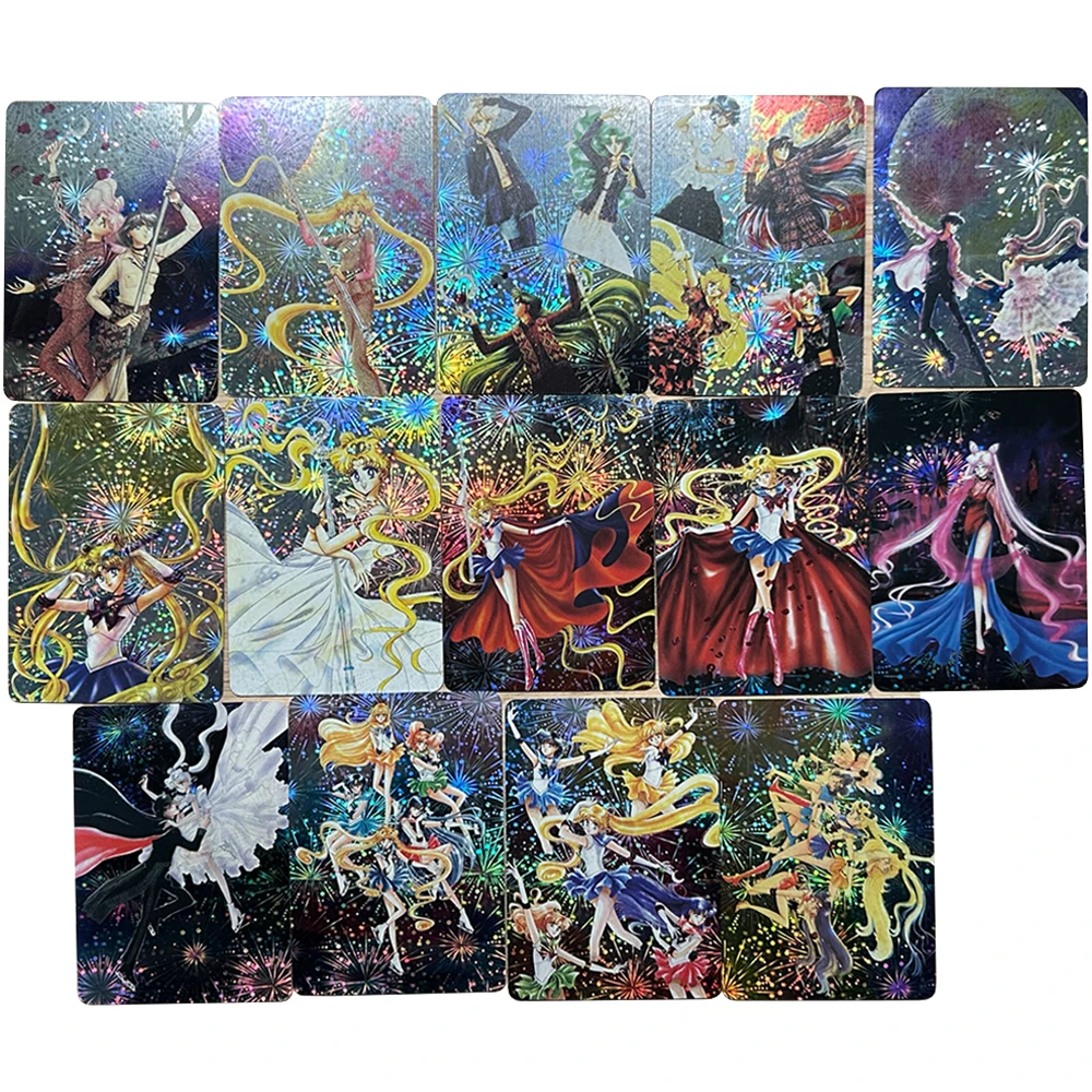 14Pcs/set Diy TTsukino Usagi Chibiusa Mizuno Ami Original Painting Double-Sided Flash Card Classic Anime Collection Cards Toy