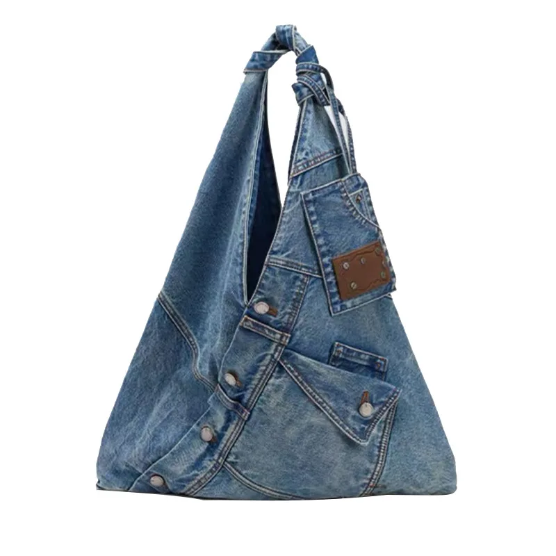 Fashion Washed Denim women handbags Y2K chian Shoulder bags for Female Simple Large capacity Student ladies big Totes bolsas