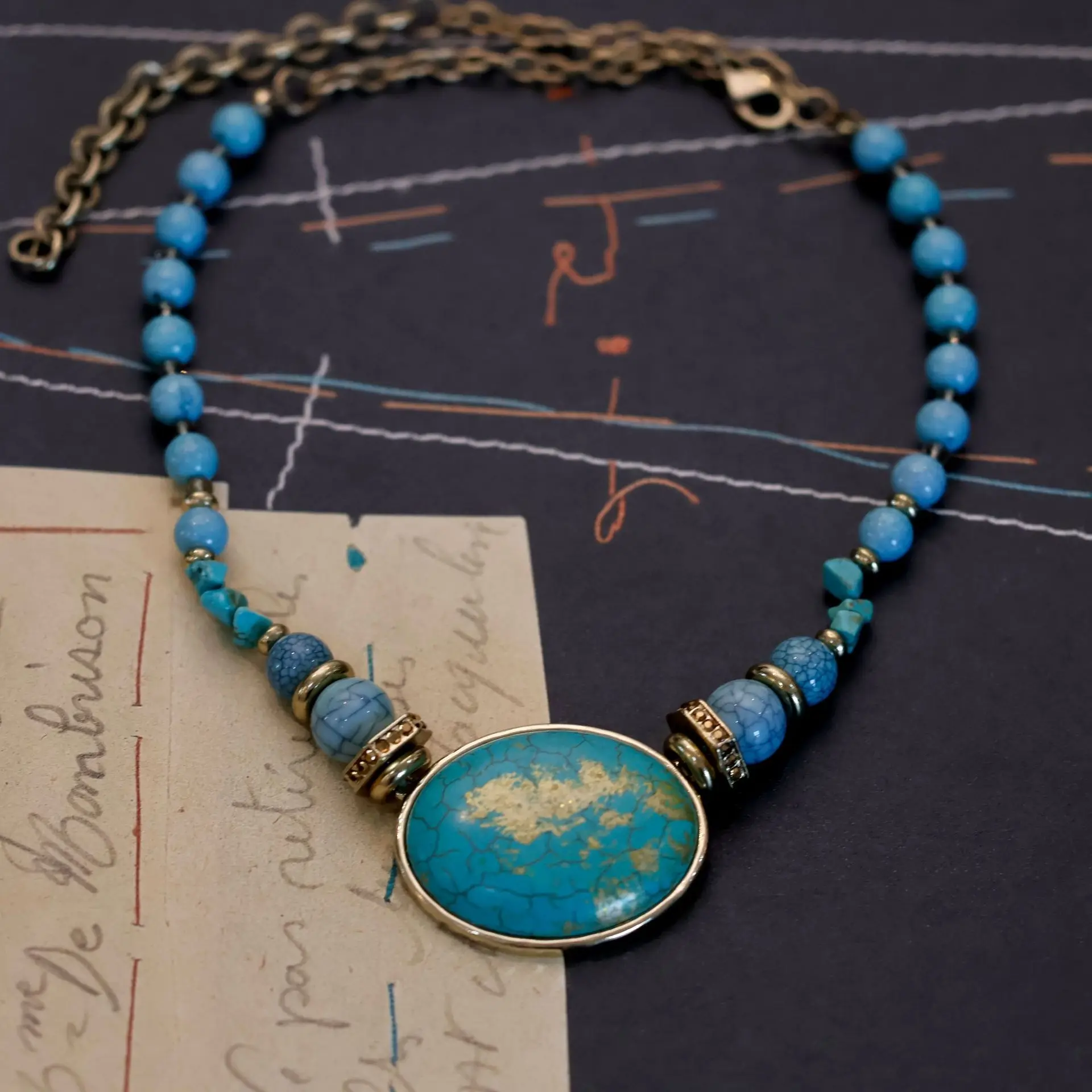 European and American niche turquoise retro necklace