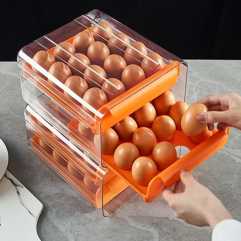 Household Refrigerator Kitchen Egg Box Transparent Drawer Type Egg Box Fresh-keeping Rolling Type Large Capacity