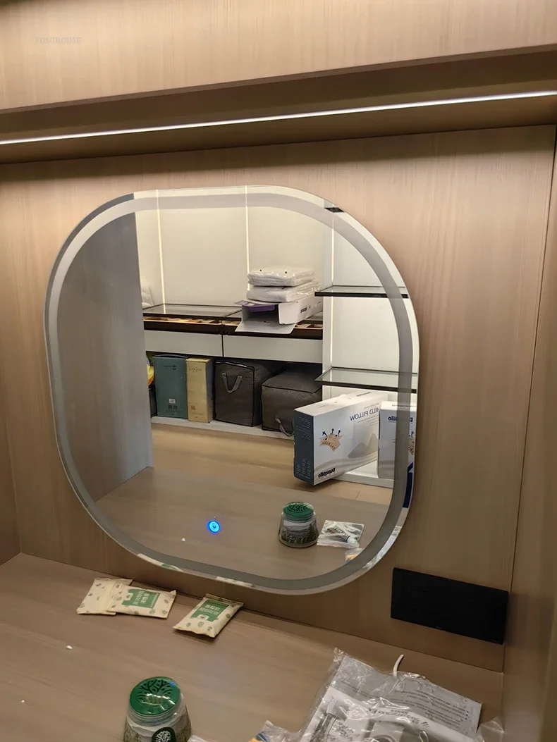 Description Picture 4 of itemModern Wall-mounted Mirror for Dressing Table Rounded Corner Glass Touch Screen Bath Mirrors Light Luxury Mirrors for Bedroom