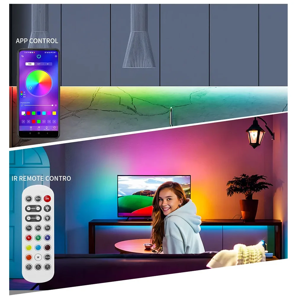RGB LED 스트립 DC 블루투스 음악 컨트롤러 키트, 개별 주소 지정 가능 스마트 LED 스트립, DC5V 당 30, 60, 74, 96, 144LED, WS2812B