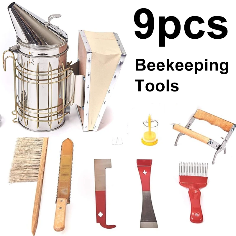 Beekeeping Supplies Beekeeping Tools Set Bee Hive Smoker Kit Cultivating Box Beehive Water Feeder Equipment 9 Pcs