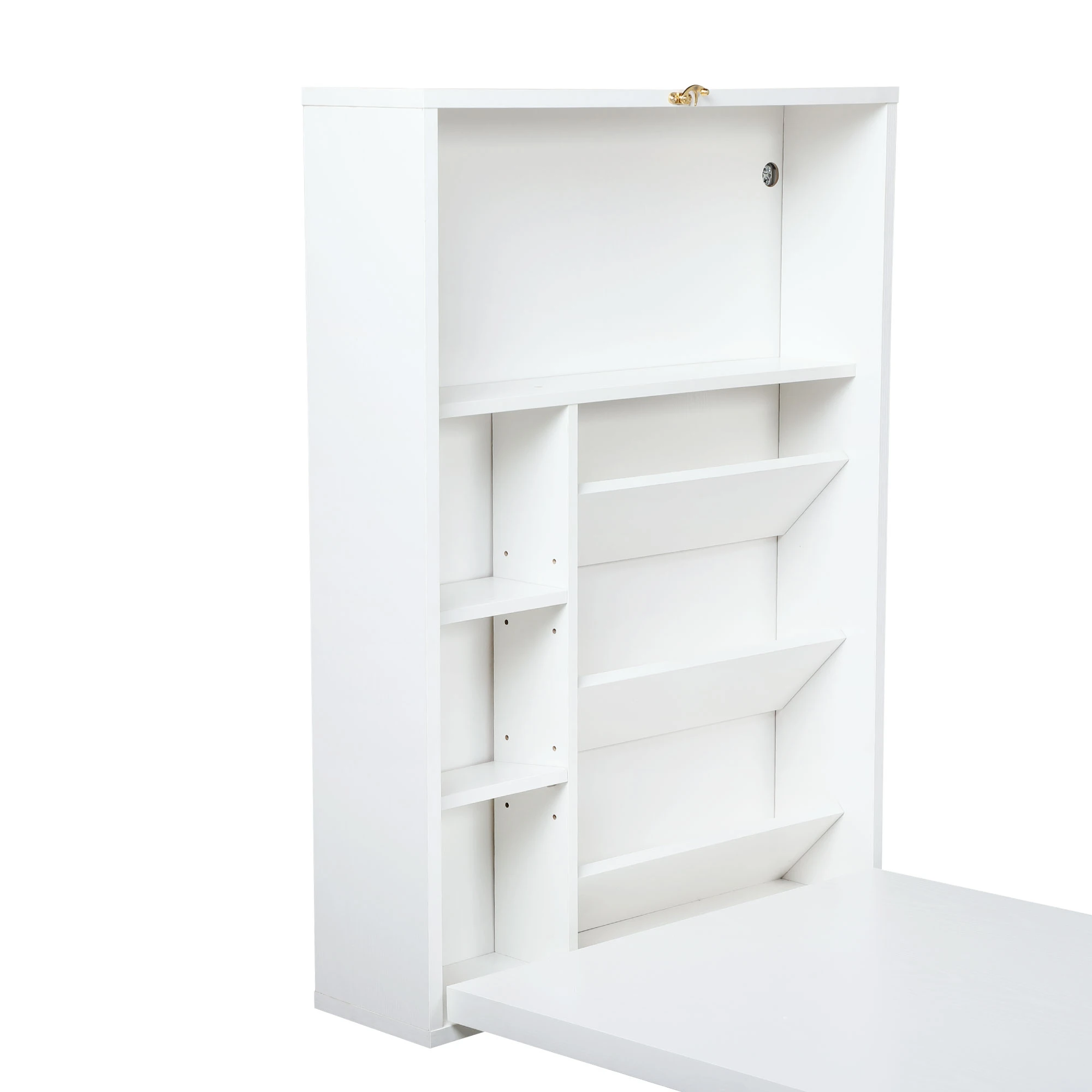 Modern Compact Wood Wall Mounted Folding Desk Cabinet Convertible Writing Desk for Home Office with Storage, White 3