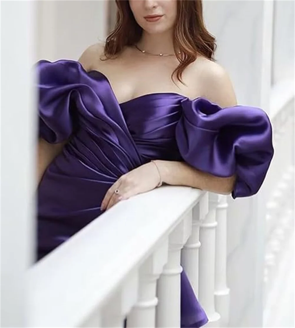 Elegant Purple Homecoming Dresses Off Shoulder Ruffles Puffy Sleeves With Wrap Party Dresses Sexy Mini Cocktail Gowns