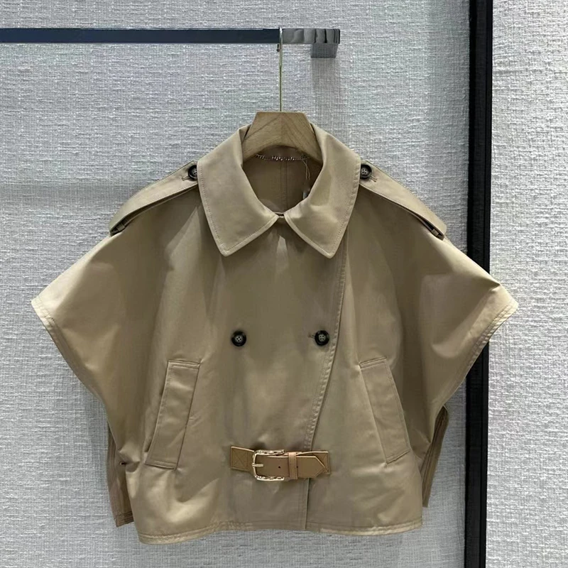 판초 바람막이 재킷, 더블 브레스트, 패셔너블하고 다용도, 하이 퀄리티 숙녀 짧은 재킷, Y2K,2024, 신상