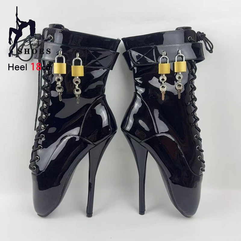 18CM Super High Heel Ballet Short Boots Metal Lock Wrap Strap Sexy Lace-up Cosplay Women Ankle Boots 2025 New Club Fetish Shoes