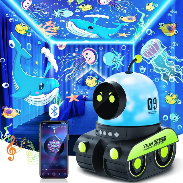 Star Projector Night Light for Kids 21 Films Robot Musical Lamp, Ideal Gift for Birthday, Christmas Celebrations Room Decor 1