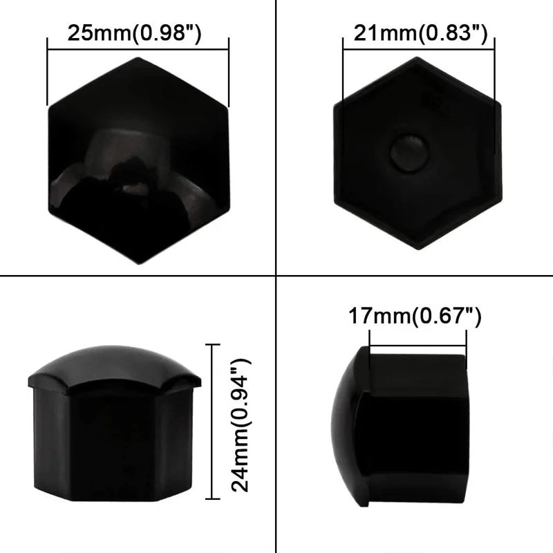Wheel Nut Caps 17mm/19mm/21mm 20Pcs Car Wheel Nut Caps Protection Covers Caps Auto Hub Screw Cover Black Car Tire Bolt Nut Cap Tyre Decoration