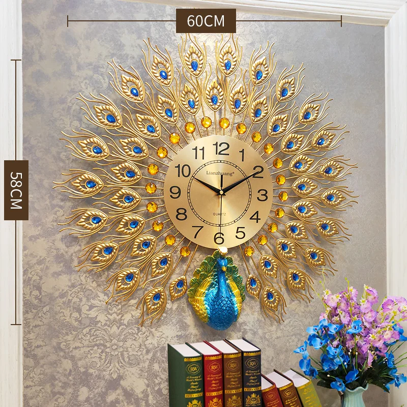 Round Premium Aesthetic Peacock Wall Clock 60x58cm  