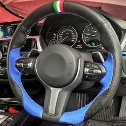 Handcrafted Genuine Leather Car Steering Wheel Cover - Customizable Design (A)