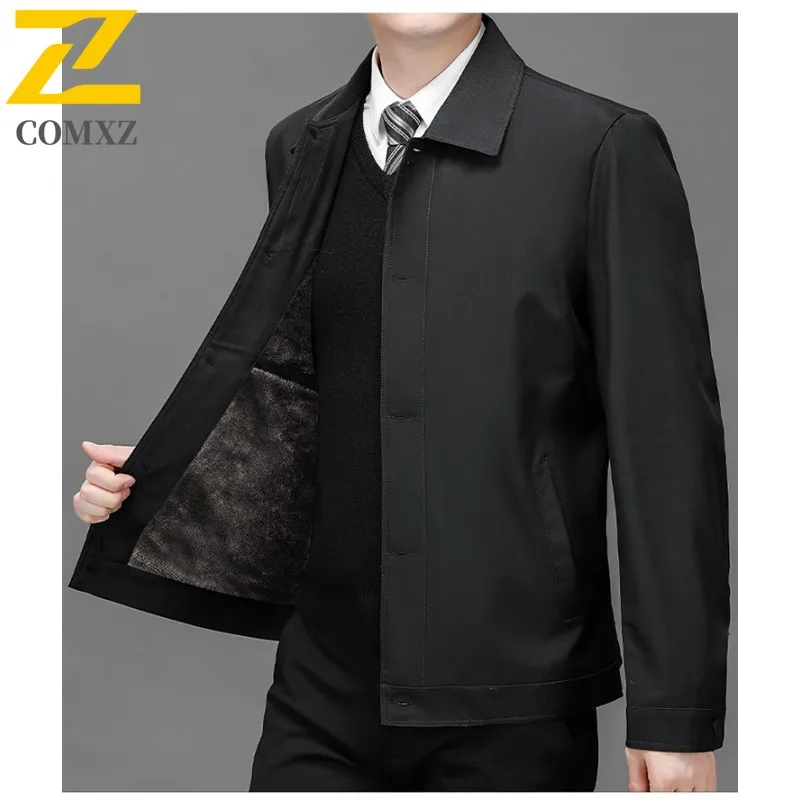 Autumn Men's Fleece Work Jacket Waterproof Windproof Business Coat Thickened Warm Fashion Casual Solid color Outerwear New 2025
