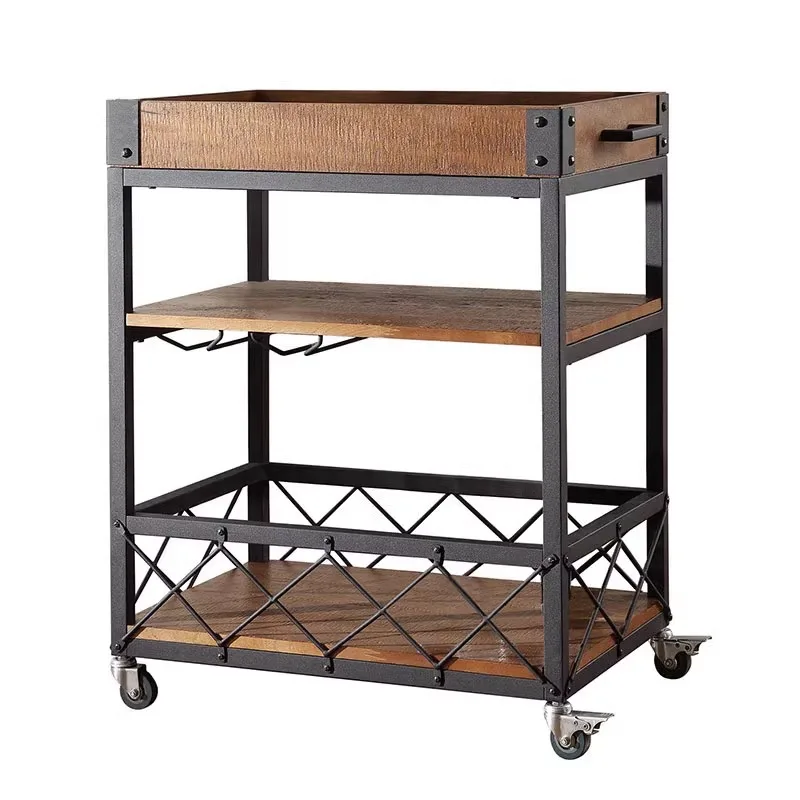American solid wood dining car home kitchen retro mobile trolley wine cart hotel restaurant food delivery cart
