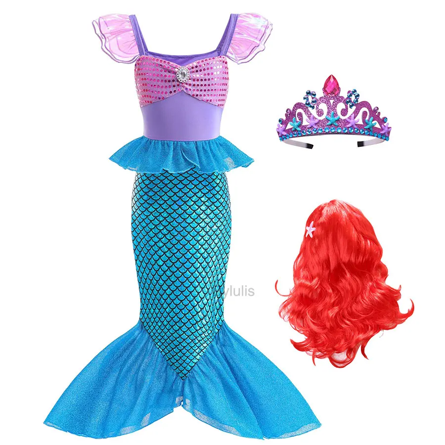 Girls Mermaid Costume Princess Ariel Halloween Carnival Birthday Party Dress Outfit