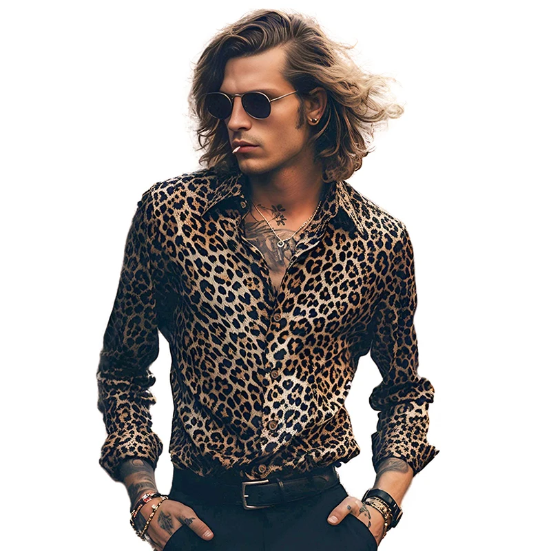 

Trend Man Club Leopard Print Shirt High Quality Long Sleeve Shirt Casual Party Shirt Chemise Homme Shirt