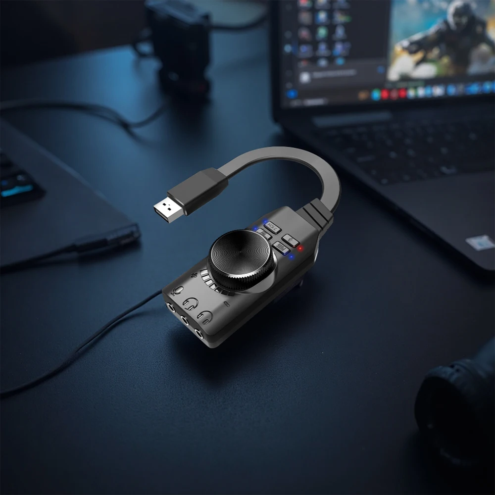 외부 USB 컴퓨터 게임 사운드 카드 7.1채널 PUBG 게임용 외부 오디오 카드 3.5mm USB 어댑터 플러그 앤 플레이 PC 노트북용