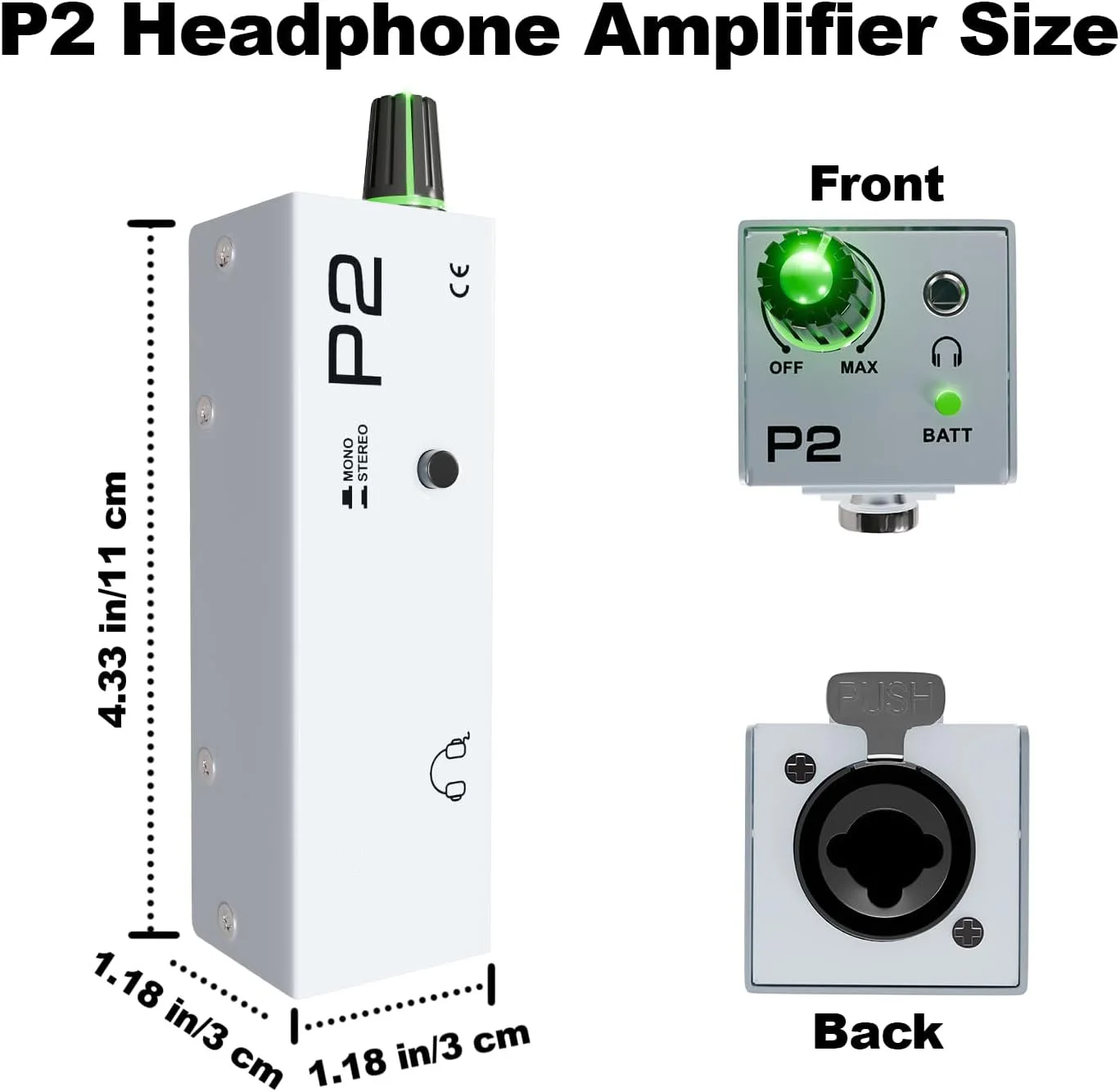 p2 인이어 모니터 앰프 내장 리튬 배터리 XLR/TRS 입력 3.5mm 출력 스테레오/모노