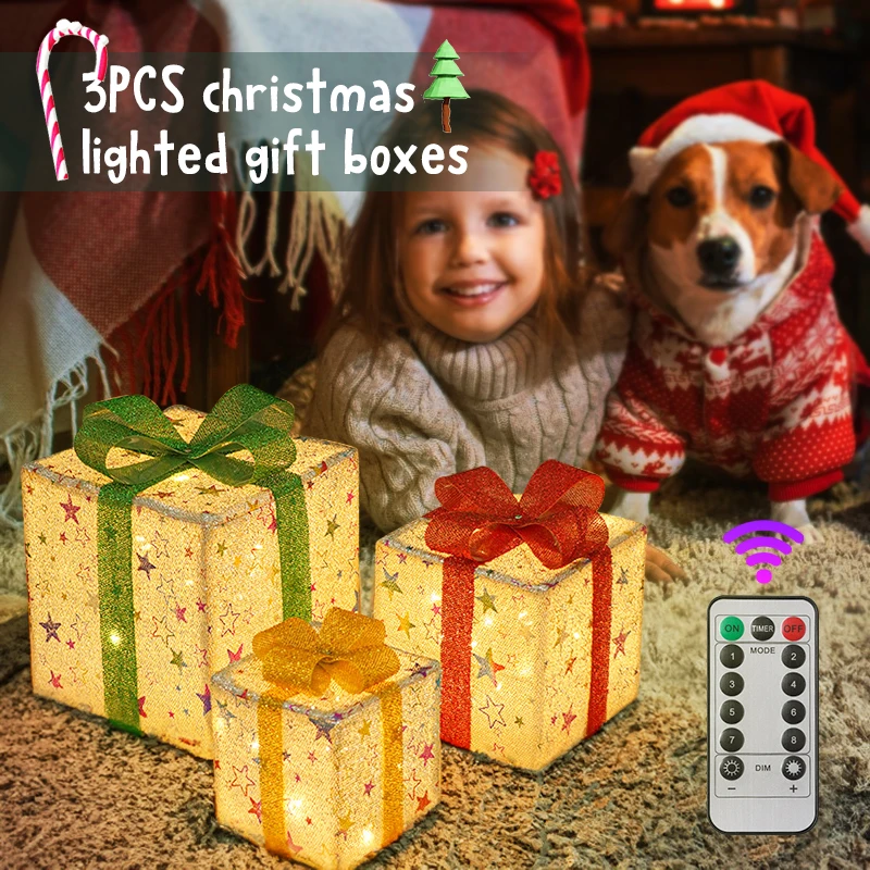

Christmas Decoration Led Gift Box With Bow Lights Glowing Decoration Gift Boxes Christmas Lighting Box Christmas Box Navidad