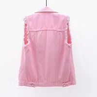 Women big size 6XL Denim Vest Sleeveless Waistcoat Students Casual Tops Jeans Jackets Red Pink Purple Yellow Blue White Jacket 2