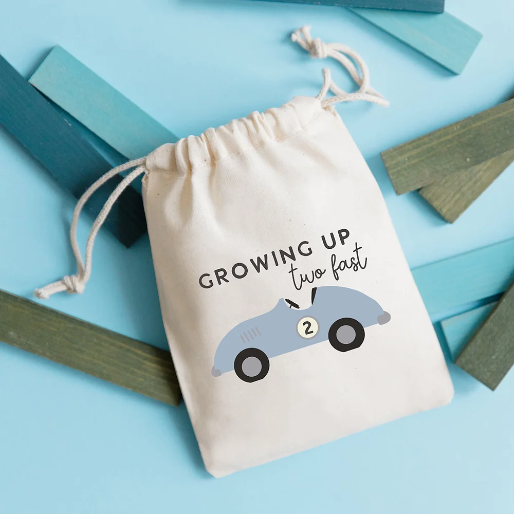 4Pcs Growing Up Zwei Schnelle Rennwagen Kordelzug Geschenk Tasche kinder Zweite Geburtstag Party Willkommen Geschenk Souvenir Kinder snack Spielzeug Taschen