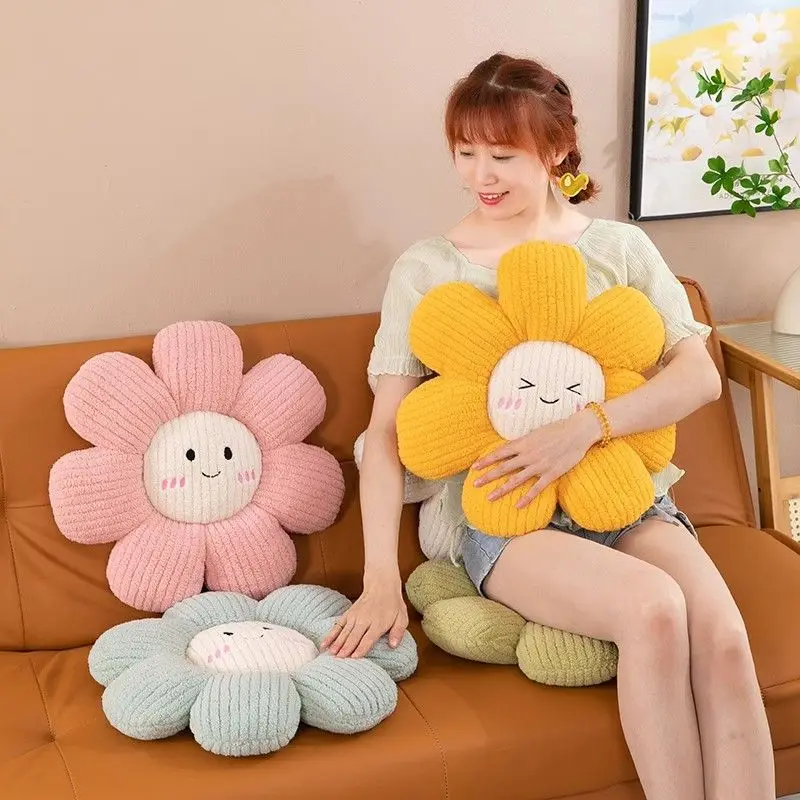 Korean Flower Throw Pillows Sun Smiling Face Cushion Sofa Car Sit Bedside Backrest Decorative Lovely Floor Seat Mat Office Chair 4