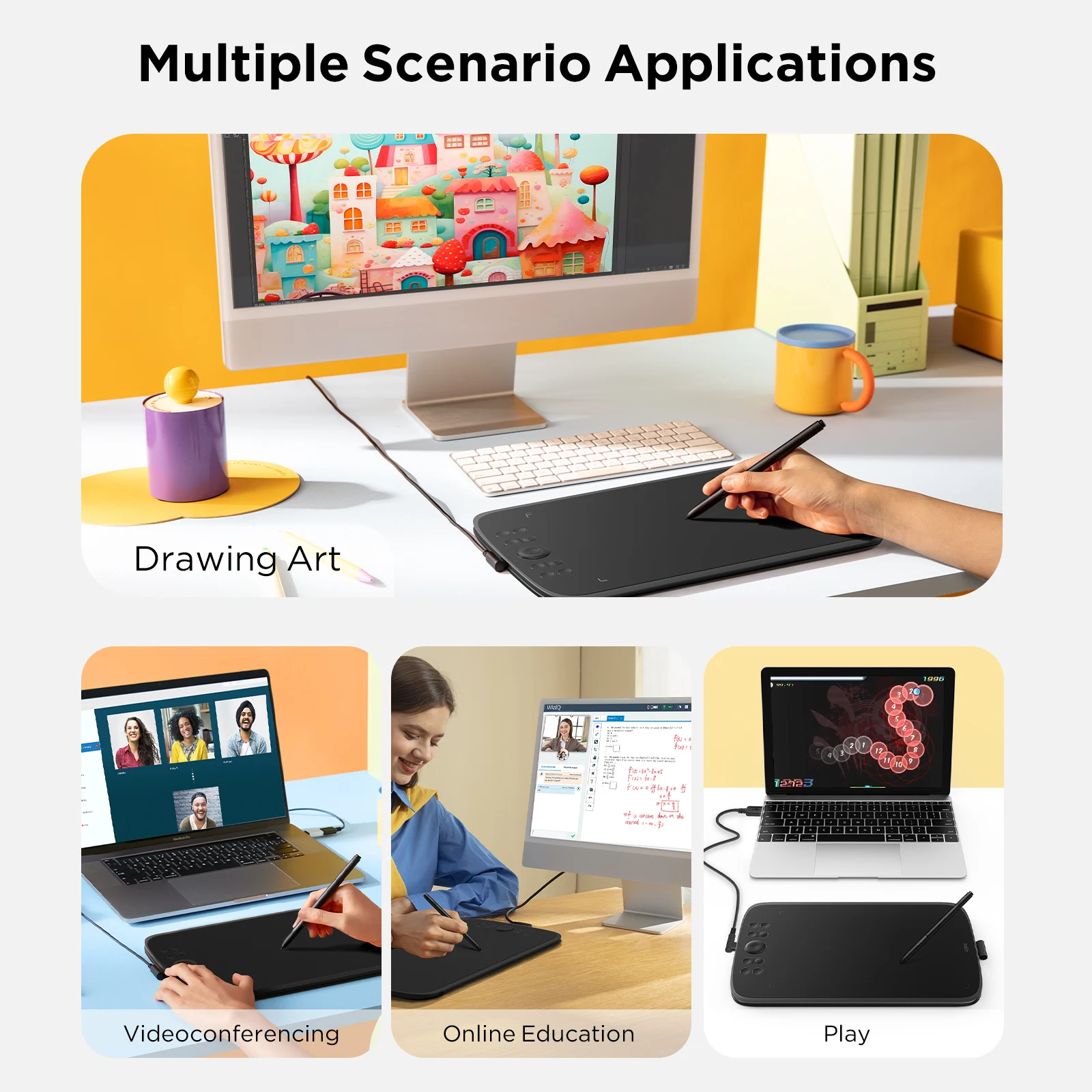 UGEE M908 그래픽 드로잉 태블릿, 10 인치 8 핫키 스크롤 휠, 16K 레벨 압력, 윈도우 맥 안드로이드와 호환 가능