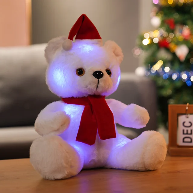 28cm Creative Light Up Led Christmas Bear Stuffed Animals Plush Toy Colorful Sing Bear Glowing Christmas Gift For Kids Pillow 3