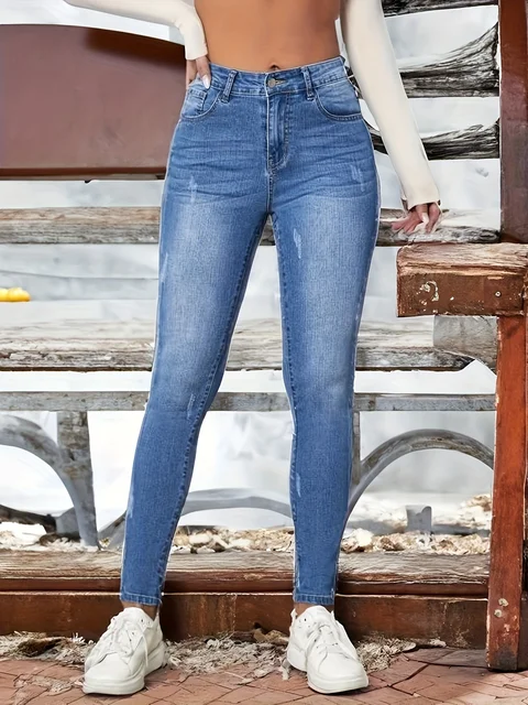 Jeans droits déFlexcoupe slim pour femmes, pantalons décontractés