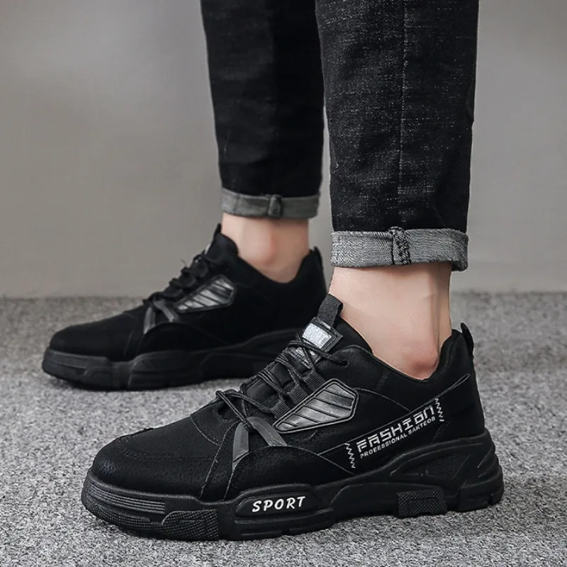 2024New Men Sneakers Light PU Leather Casual Shoe Non-slip Platform Vulcanized Shoes for Men Safety Work Shoes Zapatillas Hombre