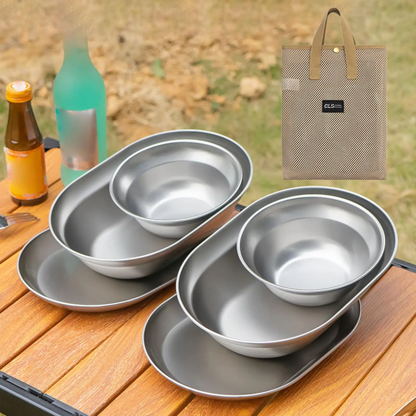 Stainless Steel Plates and Bowls Small Bowl Plate Durable Camping Utensils for Camp Self Driving Tour Outdoor Equipment Fishing