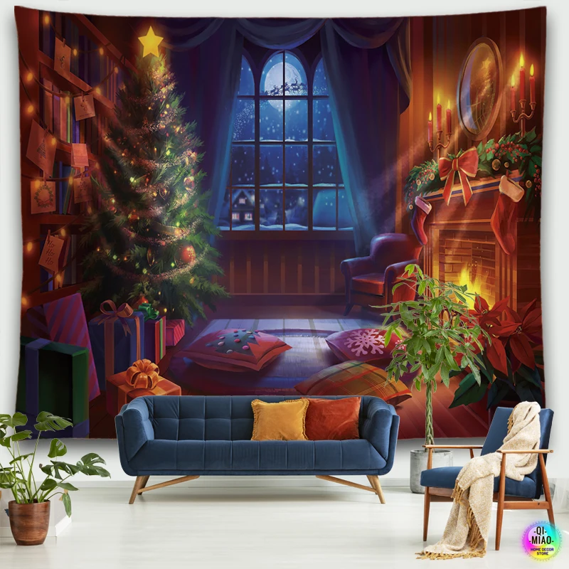 Merry Christmas Tapestry Fireplace Wall Hanging Tapestries