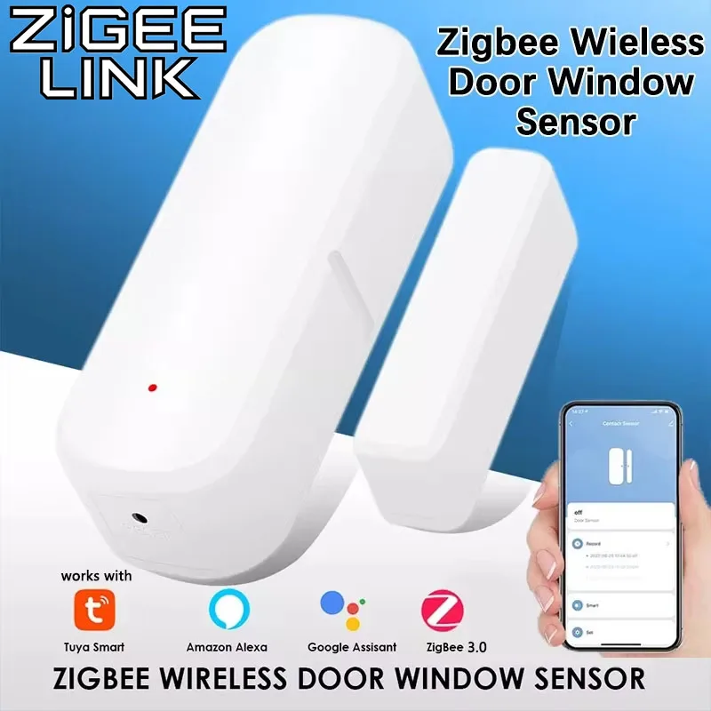 Tuya Zigbee 3.0 Door Window Sensor Home Security Door Open Contact Sensor APP Real-time Alert works with Alexa Google Assistant
