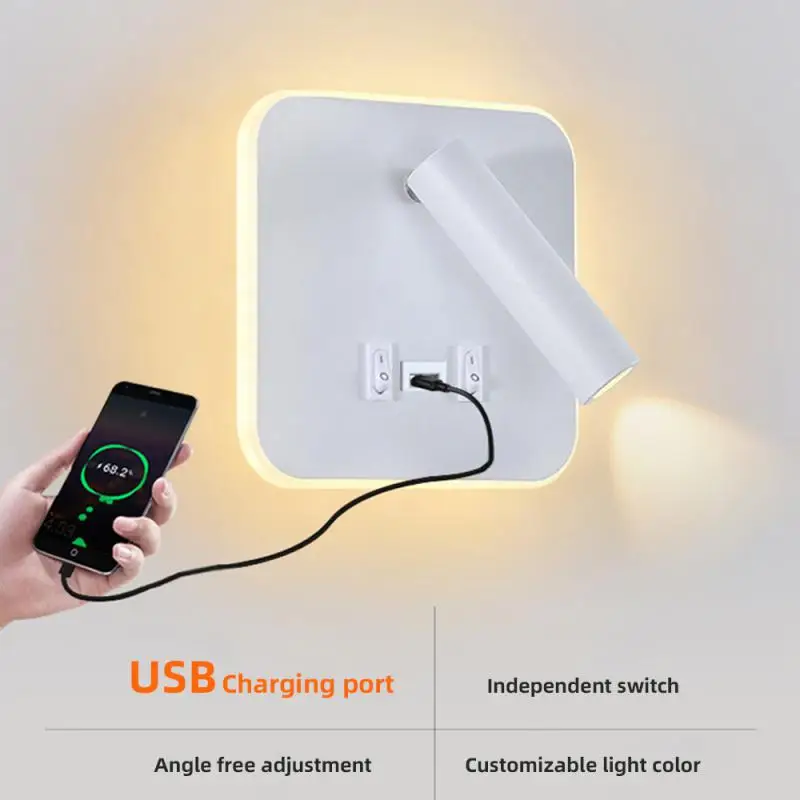 북유럽 미니멀리스트 벽 램프, 호텔 인테리어 LED 독서 조명, 복도 침실, USB 충전, 침대 옆 장식 벽 램프, 220V, 신제품