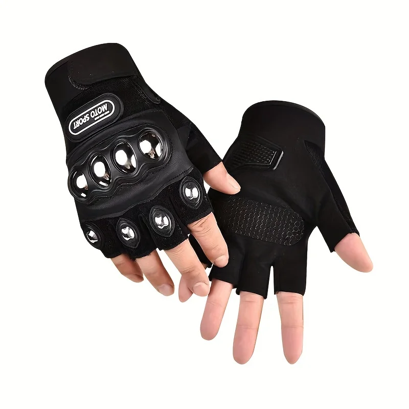 1pair Black Steel Outdoor Knuckles Motorcycle Motorcycle Power Sports Safety Gloves, Protective Steel Shell Protective Gloves