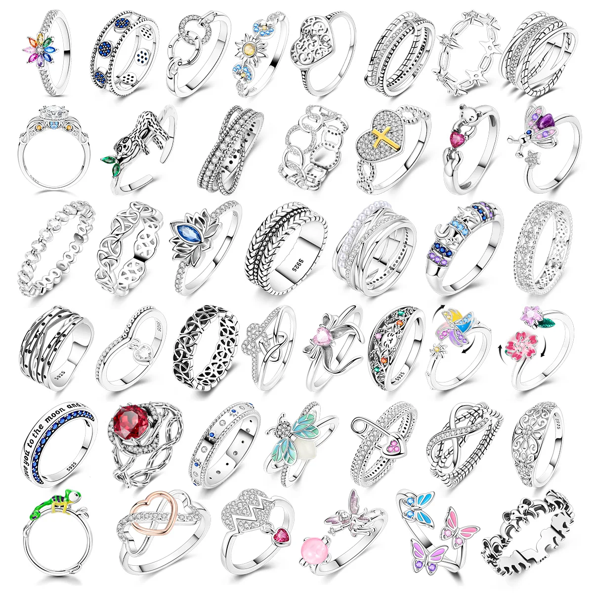 925 Silver Ring Pink Zircon Shining Bow Ring Original 925 Finger DIY Women Fine Jewelry Gift silver ring,silver rings