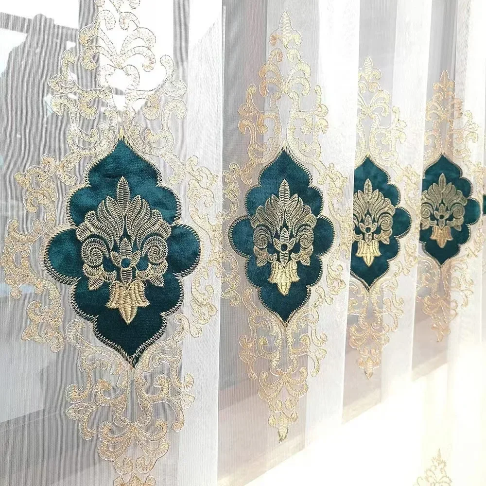 Cortina De Tul Bordado Romántico - Panel De Malla Brillante De Lujo Para Salón (1 Pieza)