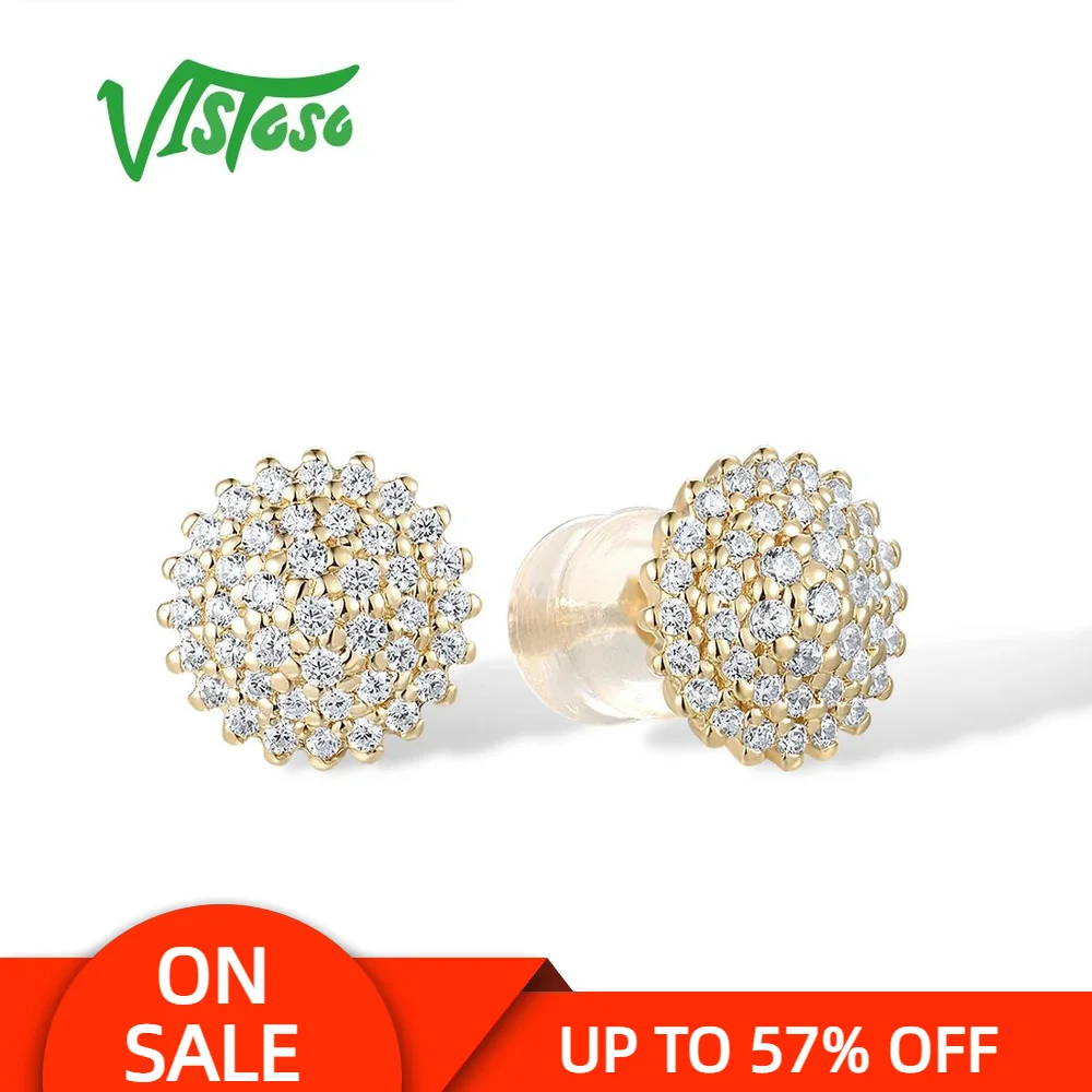 VISTOSO Gold Earrings For Women 9K 375 Yellow Gold Sparkling White Cubic Zirconia Stud Earrings Wedding Engagement Fine Jewelry