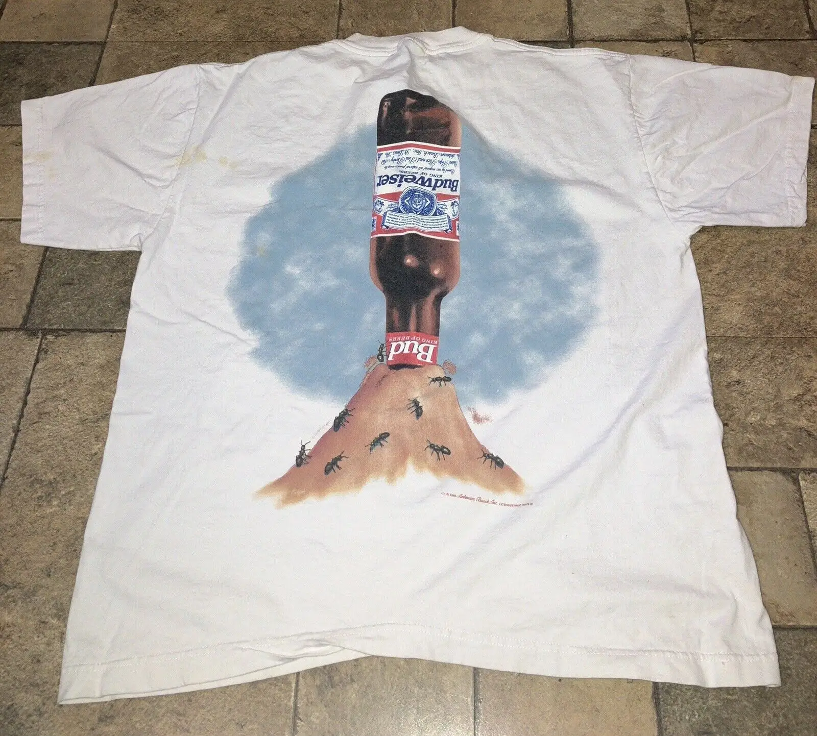 Vintage 1995 Budweiser King Of Beers Ant Hill T Shirt Large Maniche Lunghe O Corte