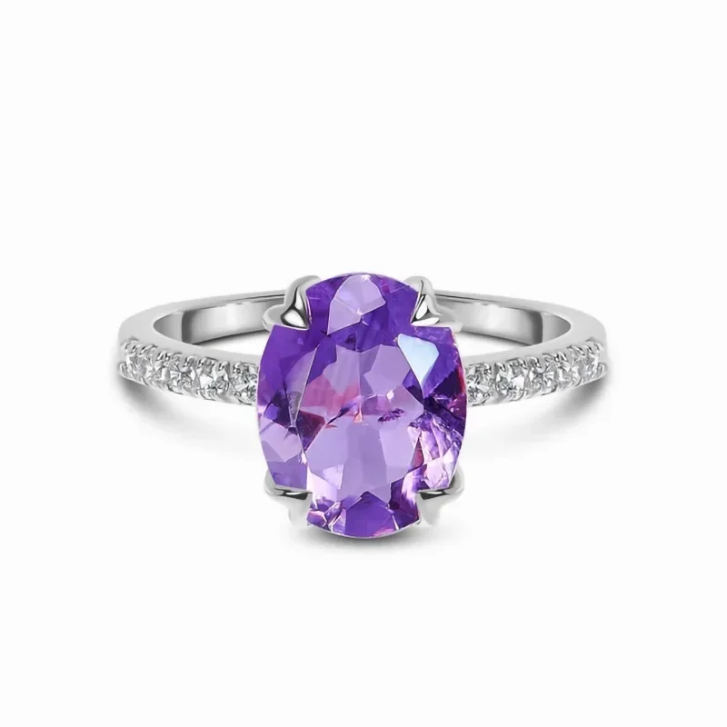 

2023 European and American retro S925 sterling silver micro zircon purple gemstone ring for women with a minimalist design feel