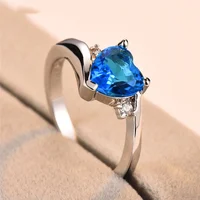 Temperament Women's Jewelry Blue Sapphire Heart Rings for Women Wedding Engagement Silver Rings Party Birthday Gift Jewelry 1