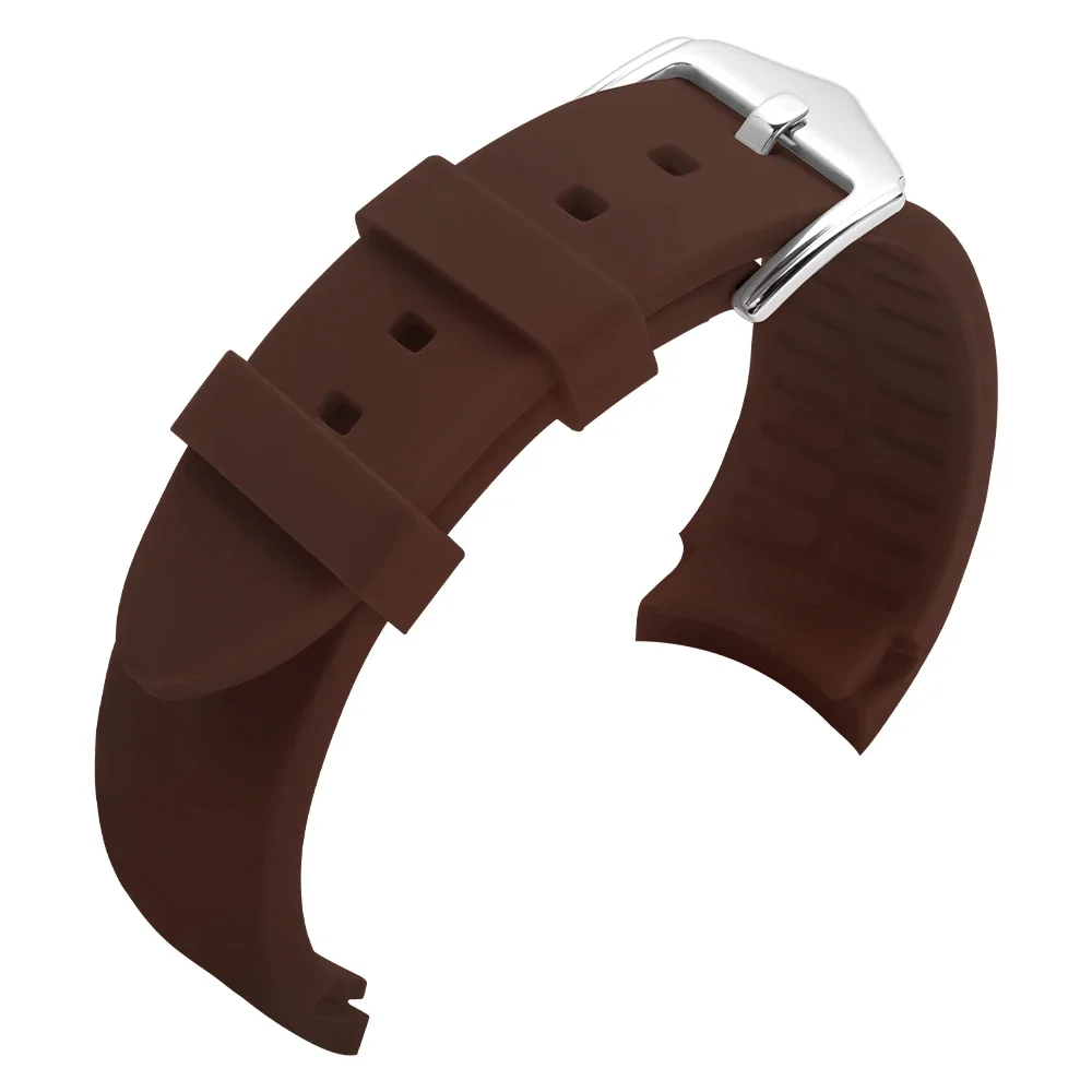 Curved End Rubber Watch Strap - Green Brown Silicone Sports Band