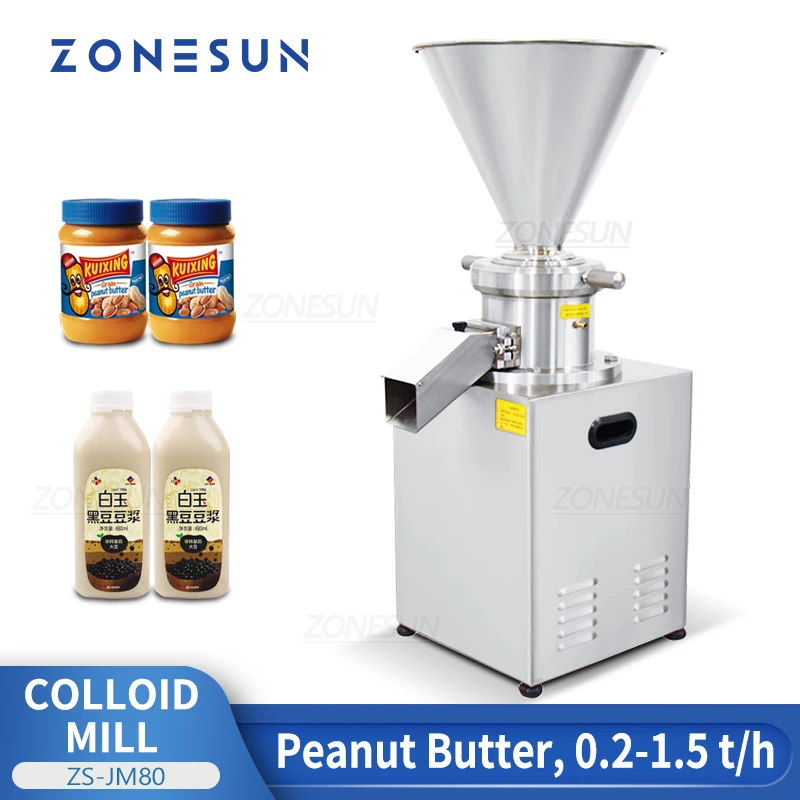 

ZONESUN ZS-JM80 Automatic Colloid Mill Peanut Butter Tahini Almond Paste Chili Sauce Sesame Flavoring Grinder Stainless Steel