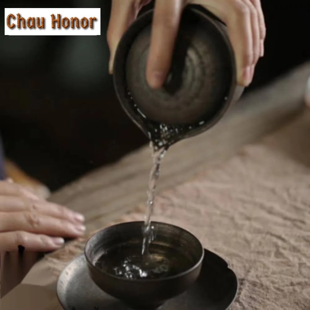 Chinese Handmade Thin Tire Iron Glazed Tea Cups Japanese Coarse Pottery High Foot Master Cup Personal Master Cup Puer Tea Bowl