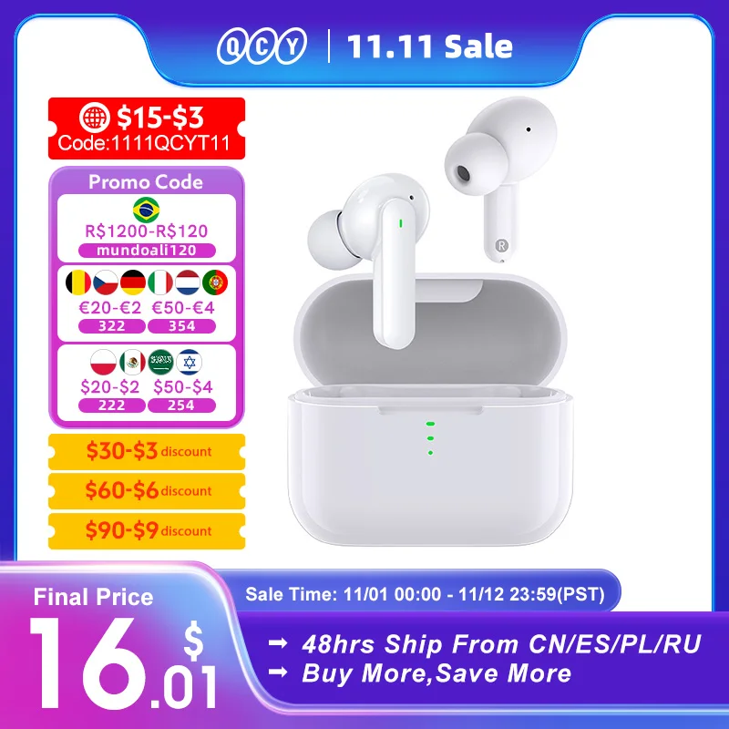 Qcy T11 Bluetooth Headphone Wireless Tws Earphone Touch Control Earbuds 4 Mics Enc Hd Call Headset Quick Charge Ipx5 For Sport - Earphones & Headphones - AliExpress