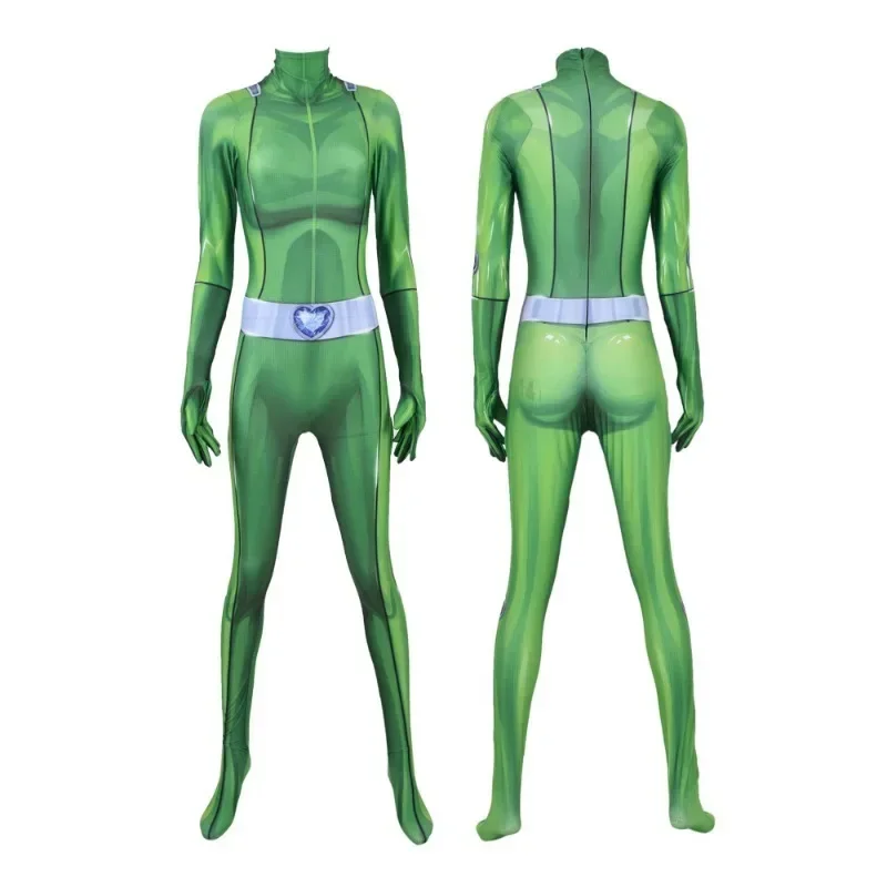 NEW T-Totally Spies Cosplay Costume Zentai Bodysuit Women Anime Clover Ewing Samantha Simpson Alexandra Halloween Party Jumpsuit