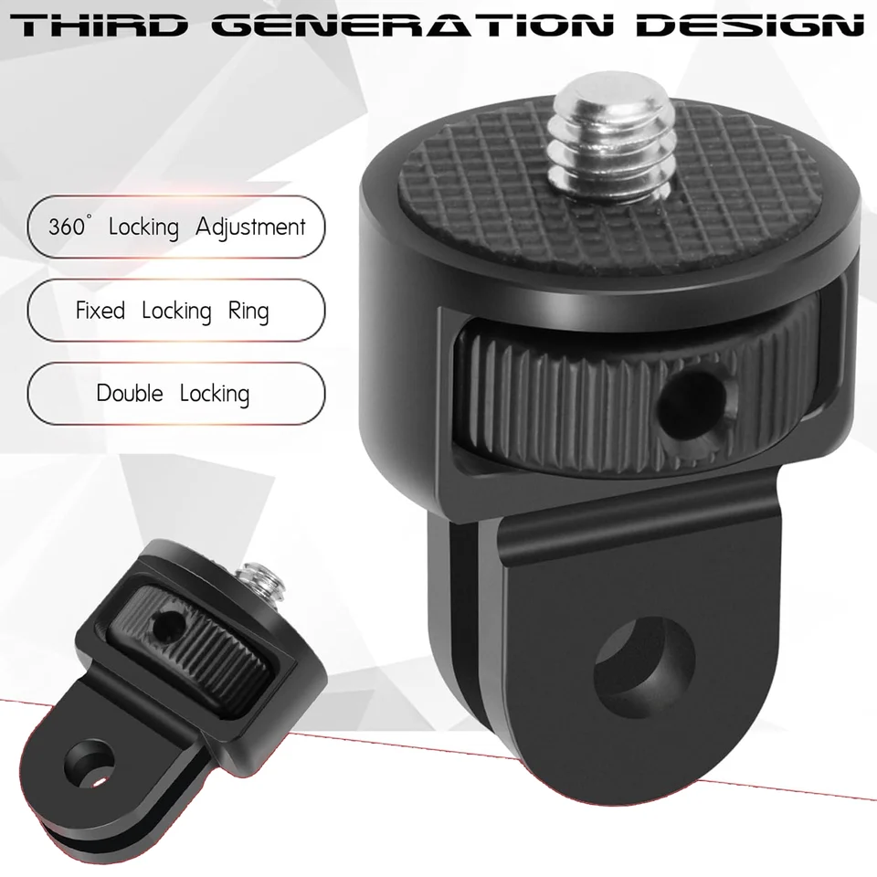 Adattatore Treppiede 1/4 Per GoPro E Action Cam - Girevole 360° In Alluminio - Foto 4