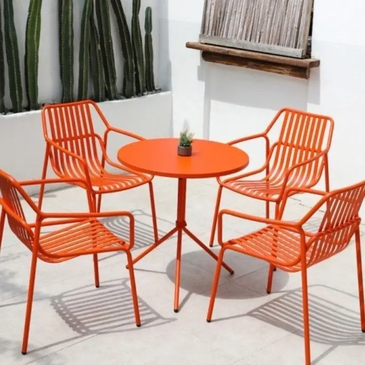 Viral Outdoor Table Chair Set Milk Tea Shop Cafe Patio Setup Waterproof UV Resistant Open-Air Balcony Garden Courtyard Leisure