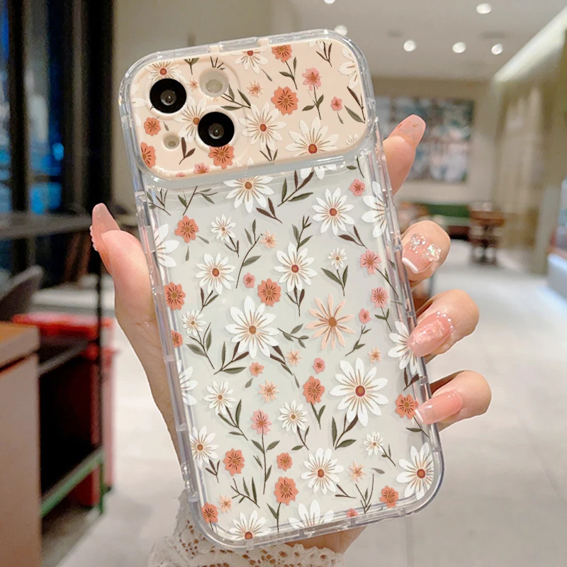 Vintage Daisy Floral Print Clear Flip Lens Mirror Phone Case